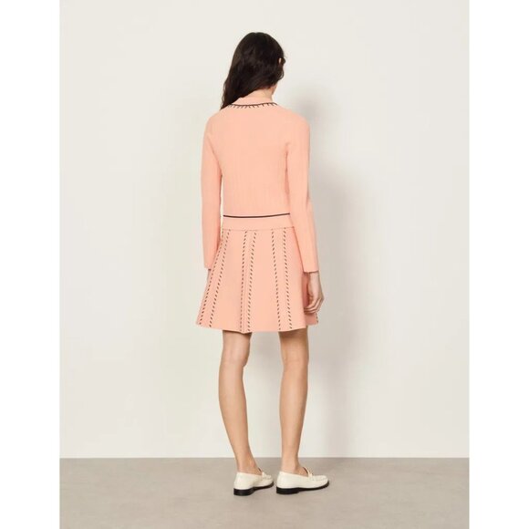 Sandro Paris Embroidered Knit Cardigan | Size M | Salmon Pink, Wool-Blend Knit - Picture 8 of 10